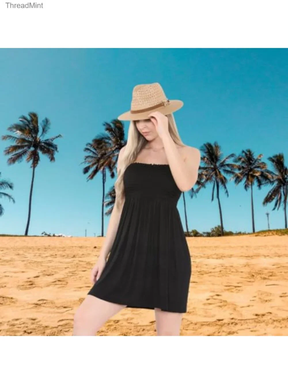Strapless Tube Mini Dress Swimsuit Cover Up Ruched A-line Beach